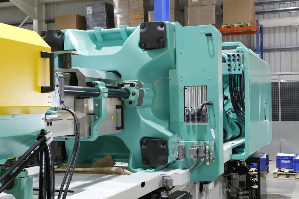 Injection moulding machine used for the forming of plastic parts using plastic resin and polymers.